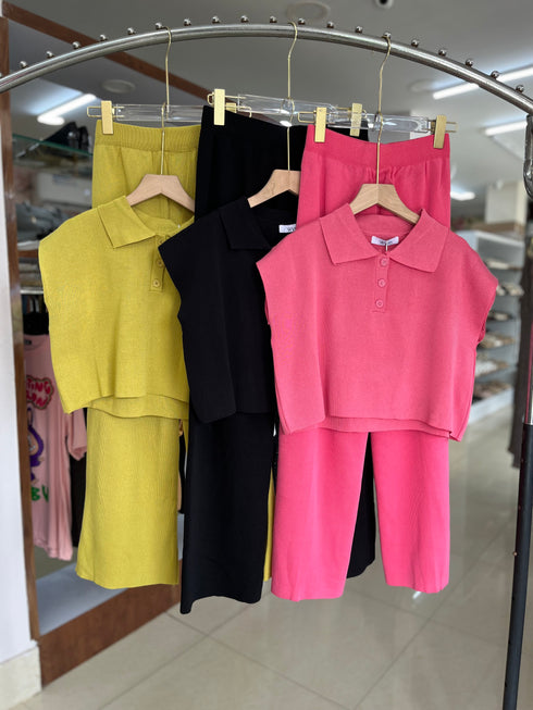 Casual Collar Down Crop Top With Loose Wide Trousers Sets